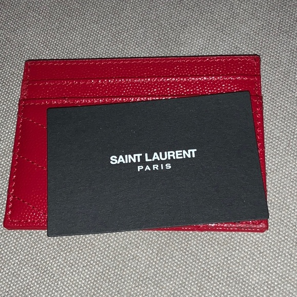 **NEW*** SAINT LAURENT Monogram YSL Card Holder Red with Nickel Hardware $350 - Picture 9 of 10